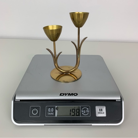 Ystad Metall Brass Candle Holder Flower Tulip 2 Arms Sweden MCM Vtg Scandinavian - Picture 10 of 10